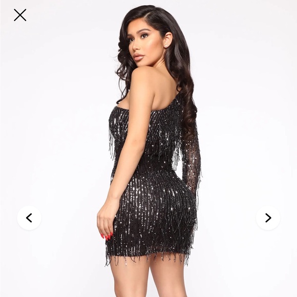 Fashion Nova Black Sequin One-Shoulder Dress - Picture 2 of 4